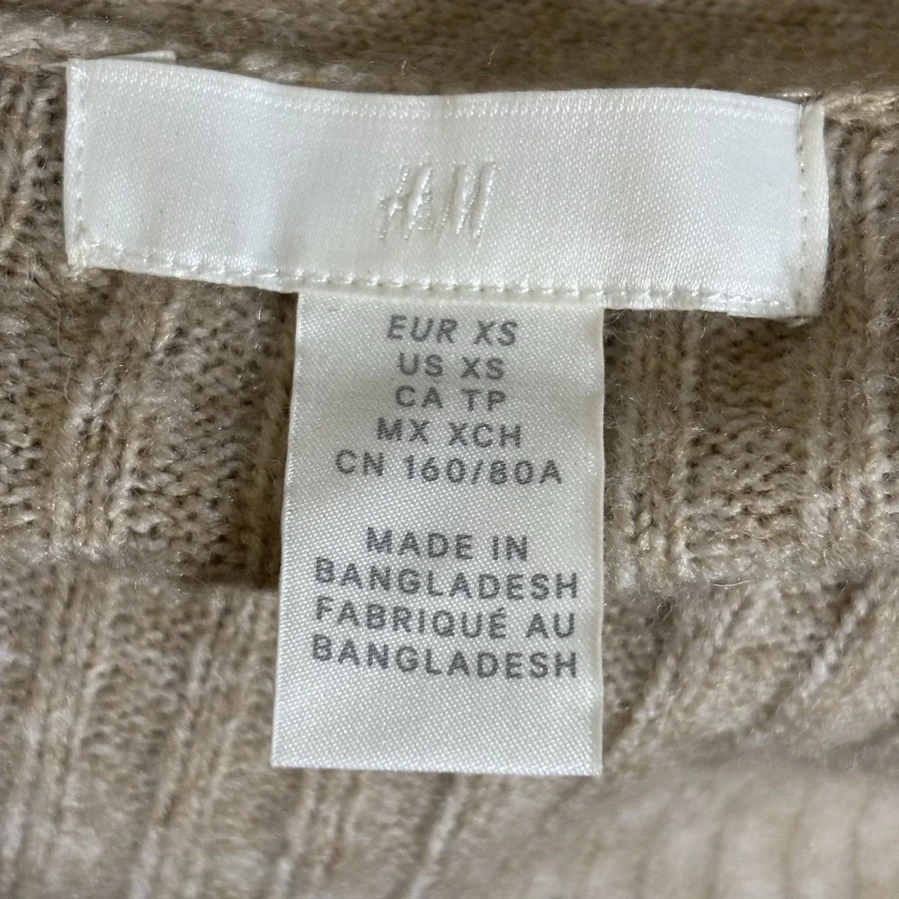 H&M Tan Ribbed Knit Maxi Open Front Cardigan Duster Oversized  XSmall Wool Blend - Picture 5 of 8